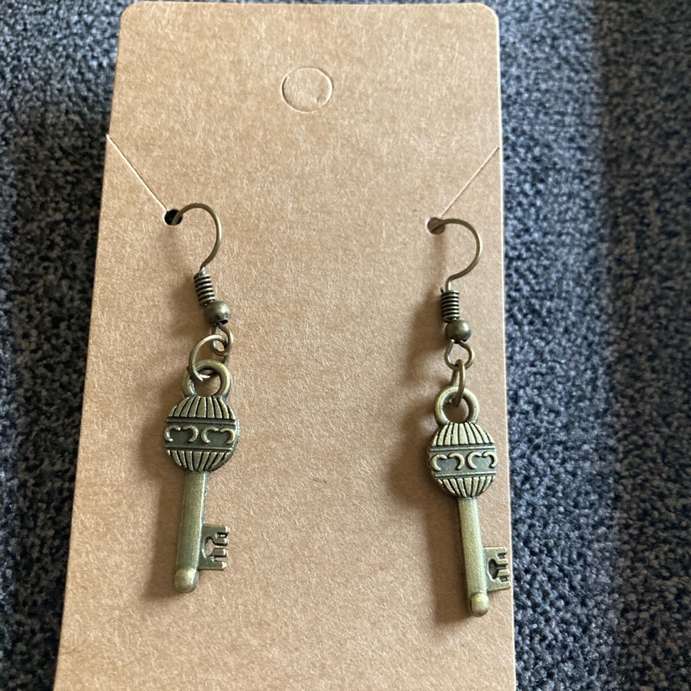Handmade Bronze Key Earrings.